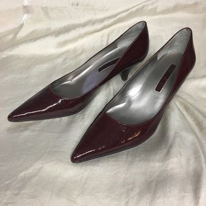 Dark red pointed toe kitten heels
